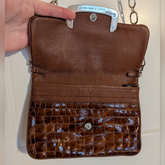 Brighton All You Need Is Love faux croc brown patent leather shoulder bag - Picture 3 of 5